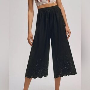 Anthropologie Black Eyelet Wide-Leg Pants